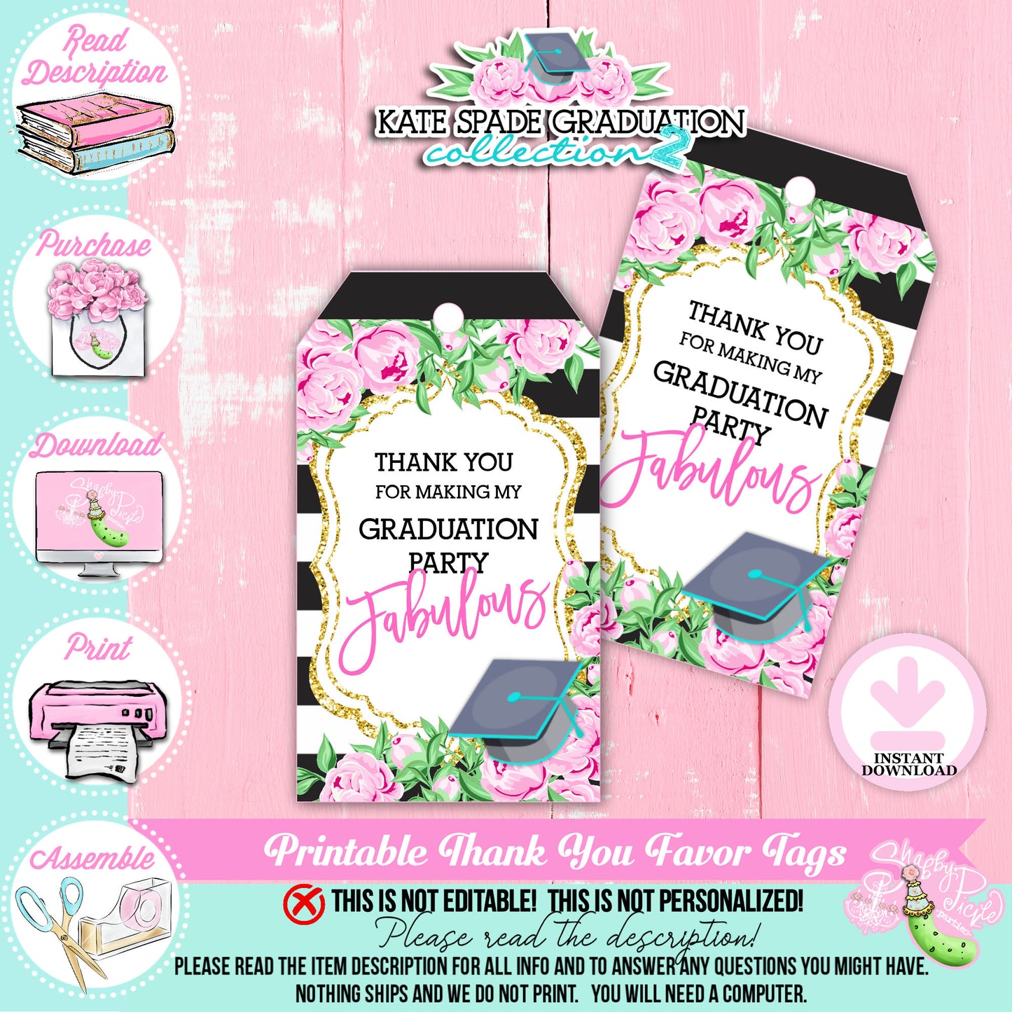 Kate Spade (2) Inspired Favor Tags-Party Tags-Gift Tags-Tags-Graduation Party-Grad-Graduation-Printable-INSTANT DOWNLOAD