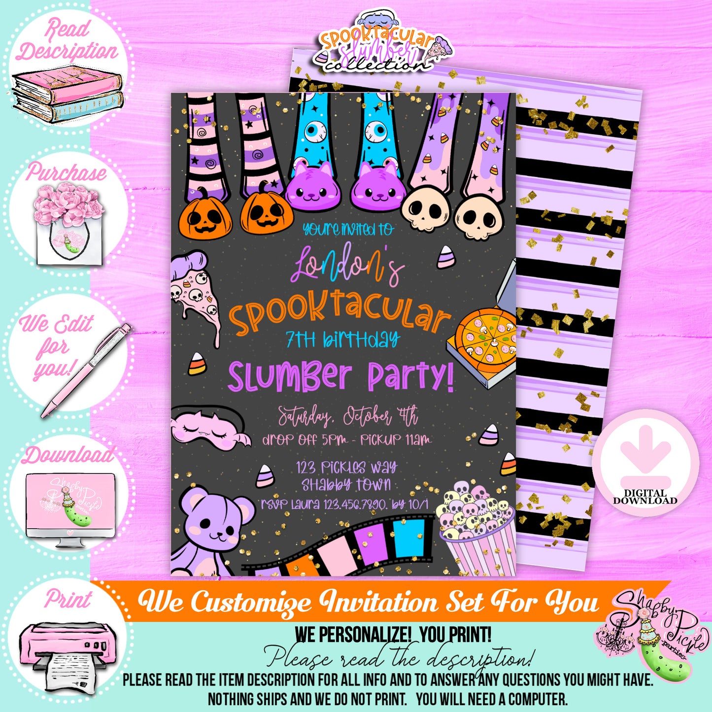 Spooktacular Slumber Party-Invitation-We Customize-Personalize-Halloween Party Invitation-Sleepover-Halloween-Digital-DIGITAL DOWNLOAD