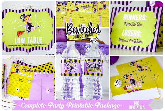 Bewitched Bunco Set-NO Invitation-Halloween Party Printable-Editable Invite-Score Cards-Tally Cards-Bunko-Holiday-Digital-INSTANT DOWNLOAD