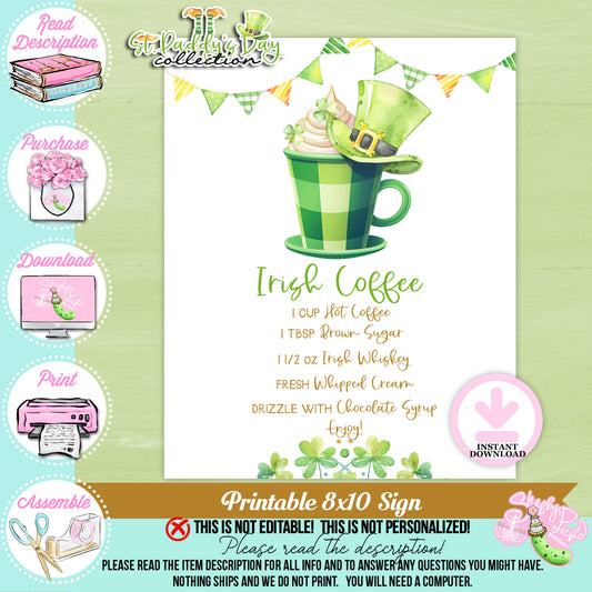 St. Paddy's Day-Irish Coffee Sign-Coffee Bar-Coffee Sign-St. Patrick's Day Theme-Party Printable-Digital-INSTANT DOWNLOAD