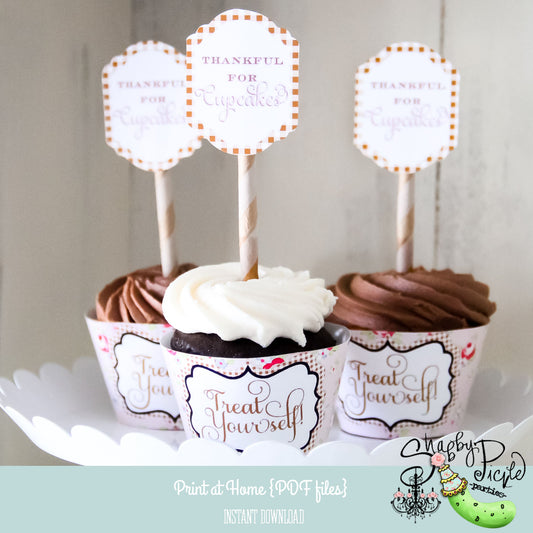 Thanksgiving-Cupcake Wrappers And Toppers-Party-Get Together-Gathering-Party Printables-Shabby Chic-Digital Decorations-INSTANT DOWNLOAD