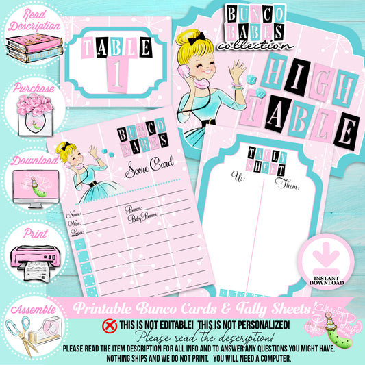 Bunco Babes-Bunco Set-Bunco Score Sheet-Bunco Tally Cards-Bunco Table Numbers-Signs-Bunko-Girls Night-Game Night-Digital-INSTANT DOWNLOAD