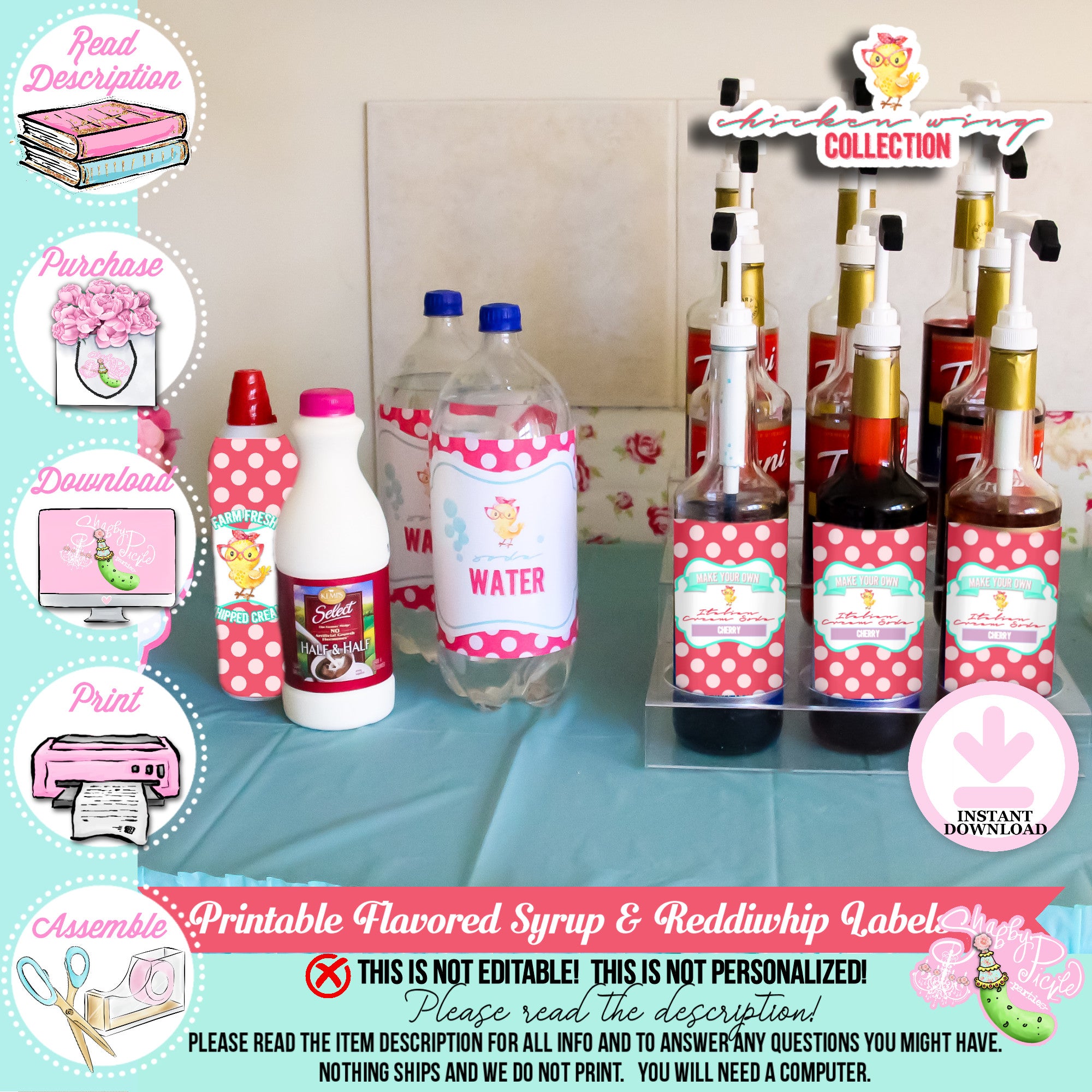 Chicks Night-Flavored Syrup Bottle Labels-Whip Cream Can Label-Chicken ...