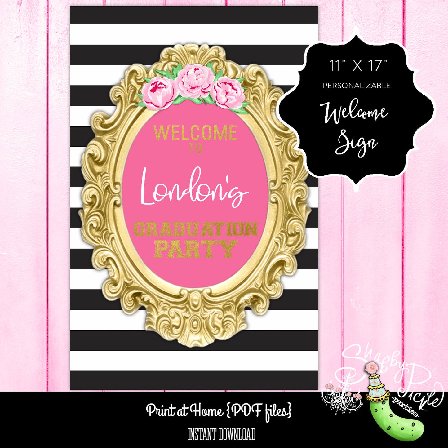 Kate Spade Graduation-Kate Spade Inspired Welcome Poster-Graduation Party-11x17-Gold Frame-Personalize with Grads Name-INSTANT DOWNLOAD