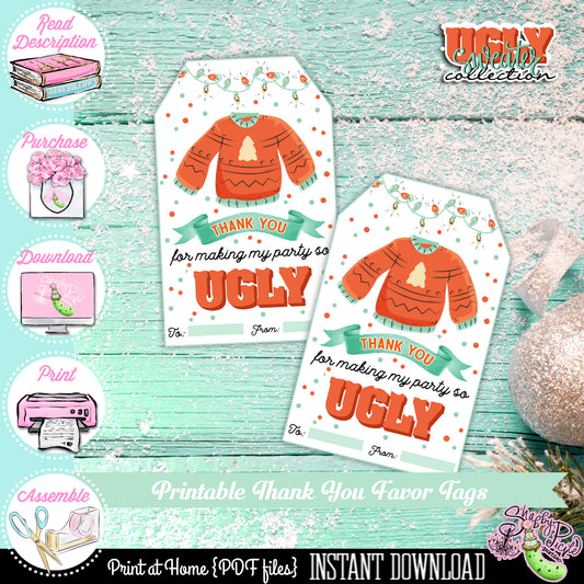 Ugly Sweater-Party Tags-Favor Tags-Thank You Tags-Xmas Tags-Printable-Ugly Sweater Party-Christmas Party-Computer Needed-INSTANT DOWNLOAD