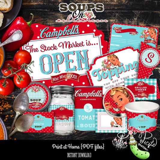 Soups On-{THEME} Party Printable-Editable-PeRsOnAliZe-Parties-Soup Social-Soup Can-Campbells-Neighbors Night-Soup Party-INSTANT DOWNLOAD