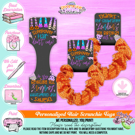 Spooktacular Slumber Party-Scrunchie Holder-We Customize-Personalize Name-Favor Labels-Sleepover-Halloween-Digital-DIGITAL DOWNLOAD