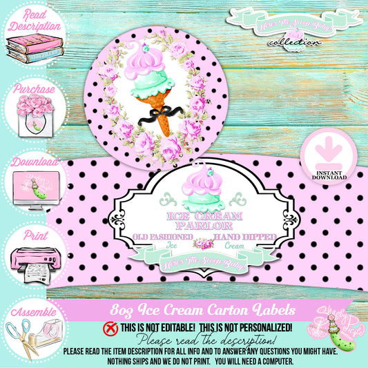 Here's The Scoop, Baby-Fits 8oz Ice Cream Cartons-Ice Cream Baby Shower-Labels-Ice Cream Stickers-Shower Labels-Digital-INSTANT DOWNLOAD