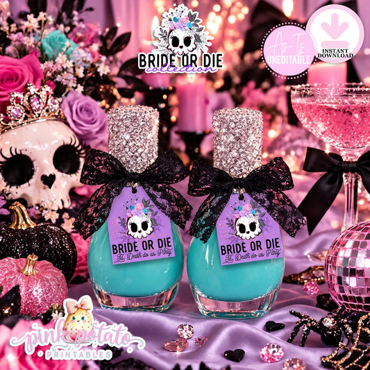 Bride or Die-Bachelorette-3X3 Tags-Til Death do us Party-Bridal Party-Halloween-Girls Night-Favor Tags-Gift Tags-INSTANT DOWNLOAD