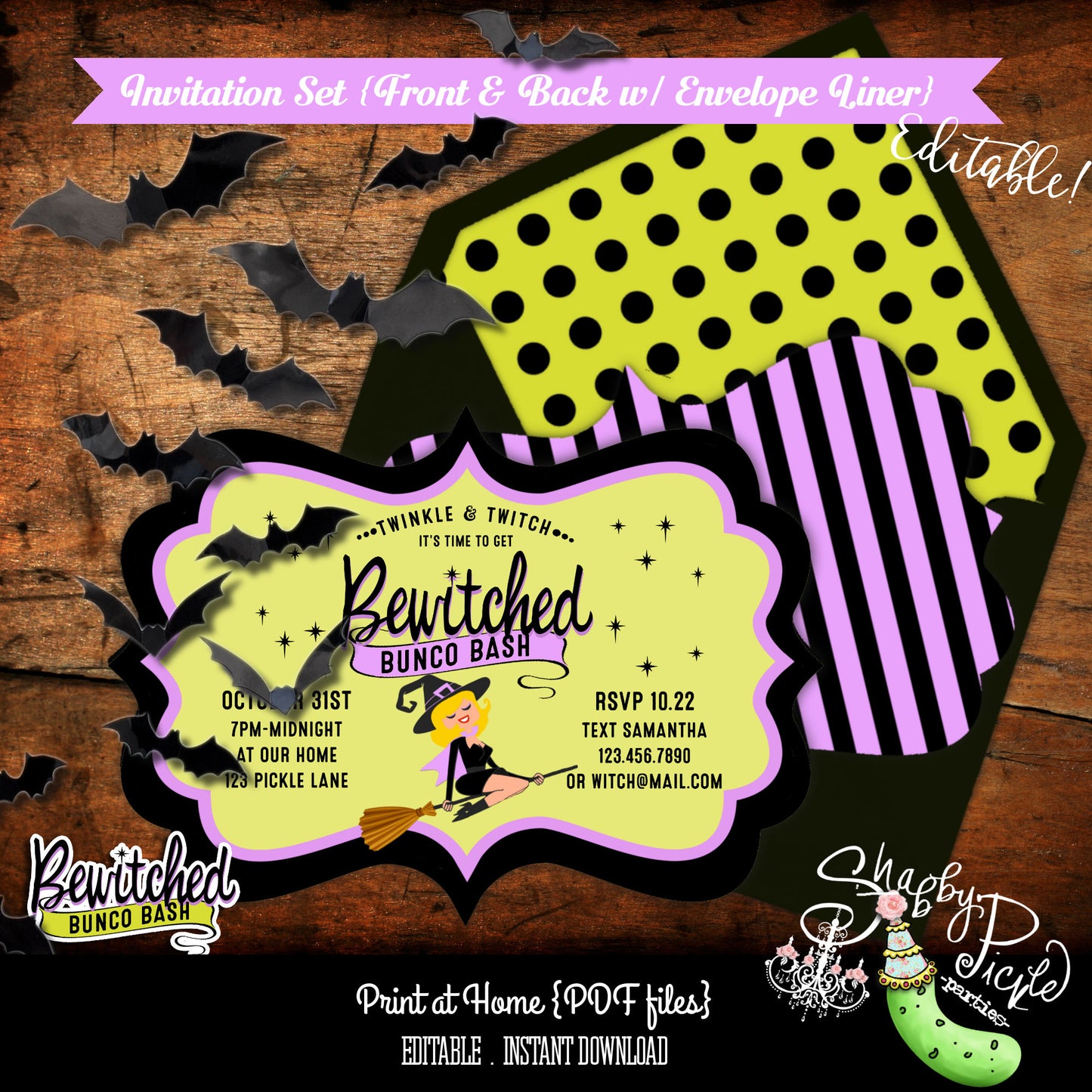 Bewitched Bunco WITH Invitation-Halloween Party Printable-Editable Invite-Score Cards-Tally Cards-Bunko-Holiday-Digital-INSTANT DOWNLOAD