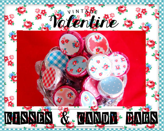 Vintage Valentine Kisses Labels & Chocolate Bar Wraps-Wrappers-Plain and Theme-Party Printable-Parties-Digital Decorations-INSTANT DOWNLOAD