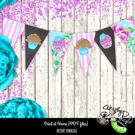 Gender Reveal-Cupcake or Stud Muffin-Mini Bunting Flags-Party Printables-Purple and Blue-New Baby-Baby Shower-Digital-INSTANT DOWNLOAD