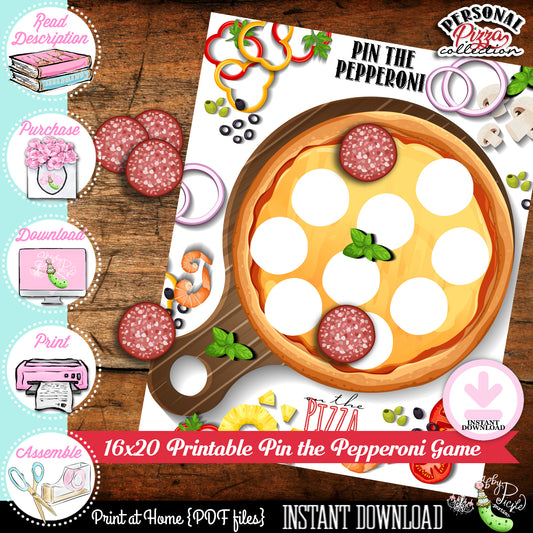 Personal Pizza-Pin the Pepperoni on the Pizza Game-Party Game-Pizza Playset-Pizza Party-Kids Pizza Shop-Printable-INSTANT DOWNLOAD