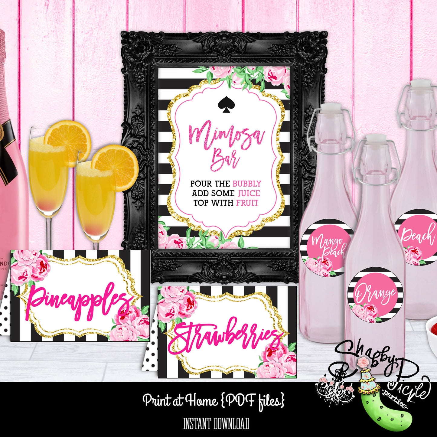 Kate Spade Bridal-Kate Spade Inspired Mimosa Bar-Prefilled Tent Cards-Graduation Party-Shower-Bachelorette-Printable-INSTANT DOWNLOAD