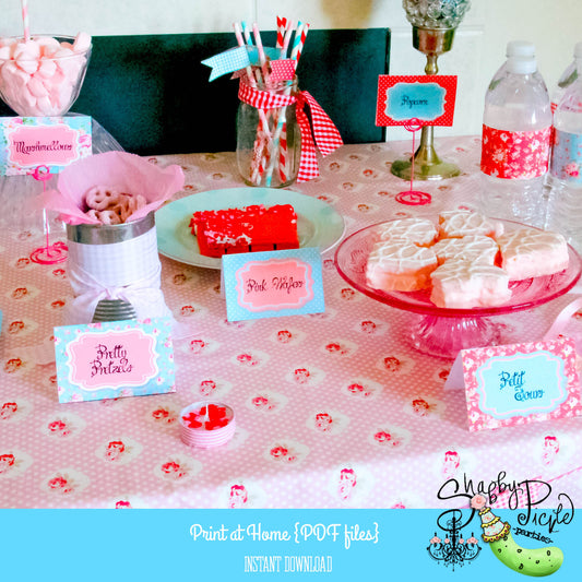 X's & O's-Buffet Cards Tent/Food/Place Cards-Party Printables-Plain and Valentines Day Theme-Shabby Chic Parties- DIY-Digital Decorations