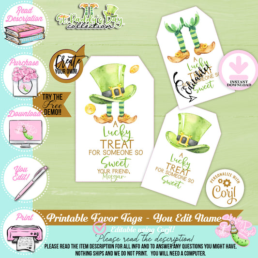 St. Paddy's Day-Favor Tags-Edit in Corjl Only-Party Tags-Gift Tags-St. Patrick's Day Theme-Party Printable-Digital-INSTANT DOWNLOAD