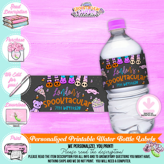 Spooktacular Slumber Party-Water Bottle Labels-We Customize-Personalize Name-Favor Labels-Sleepover-Halloween-Digital-DIGITAL DOWNLOAD