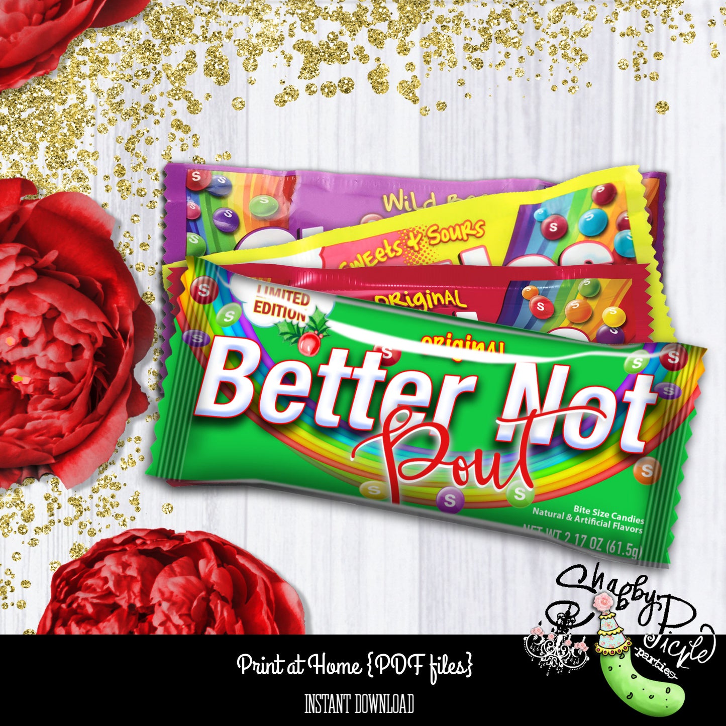 Better Not Pout-Skittles Candy Wrapper-Printable Party Favors-Custom Wrapper-Christmas Party-Class Room Favor-Holiday-Digi-INSTANT DOWNLOAD