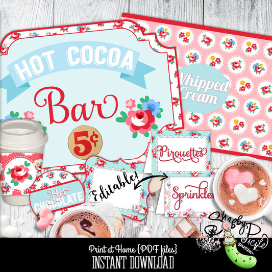 Vintage Valentine Theme-Hot Cocoa Bar Party-Flor-EDITABLE-Personalize-Party Printables-Hot Chocolate-Hot Chocolate Bar-Signs-Buffet-INSTANT DOWNLOAD