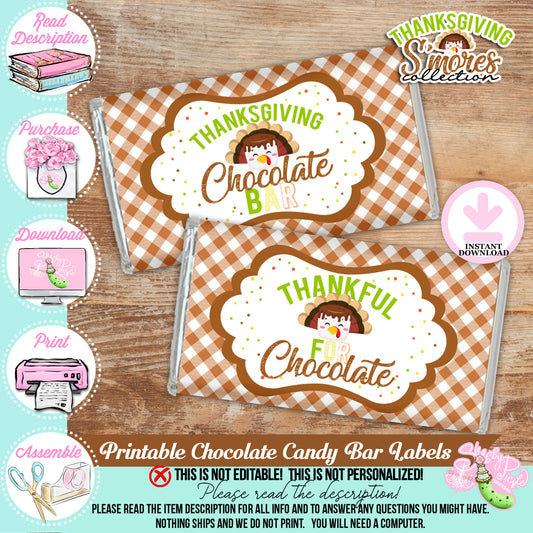 Thanksgiving S'mores-Chocolate Bar Wrappers-Smores Wrappers-Chocolate Bar Labels-S'mores Bar-Smores-Party Printable-Digital-INSTANT DOWNLOAD