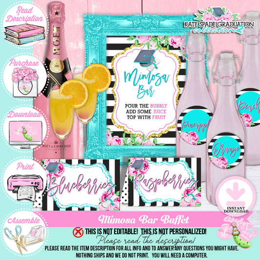 Kate Spade (2) Inspired Mimosa Bar-Prefilled Tent Cards-Graduation Party-Collage Graduation-Collage Grad-Printable-INSTANT DOWNLOAD