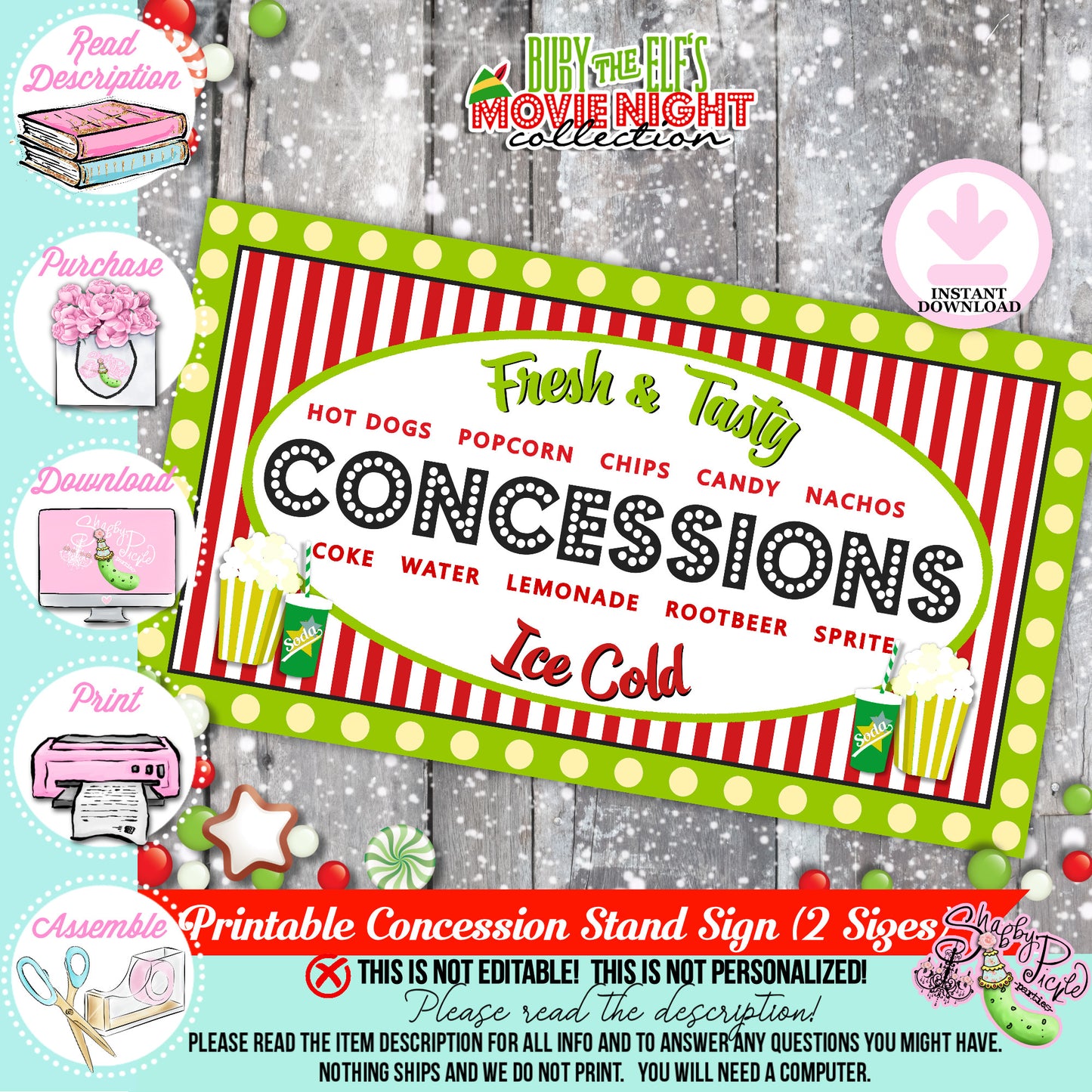 Christmas-Concession Stand Sign-Party Signs-2 Sizes-Movie Concessions-Printable-Party Printable-Digital-INSTANT DOWNLOAD
