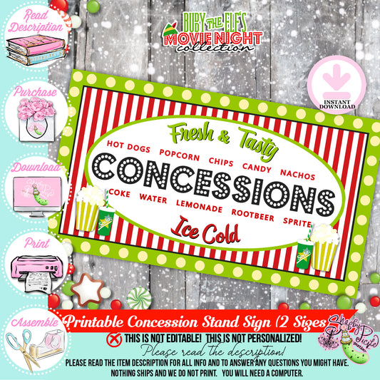 Christmas-Concession Stand Sign-Party Signs-2 Sizes-Movie Concessions-Printable-Party Printable-Digital-INSTANT DOWNLOAD