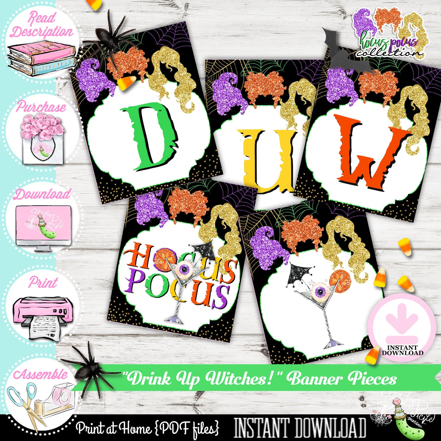 Hocus Pocus Drink Up Witches Banner Pieces-Printable-Halloween Banners-Halloween Party-Birthday-Holiday-Digital-INSTANT DOWNLOAD