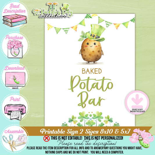 St. Paddy's Day-Baked Potato Bar Sign-Baked Potato Station-St. Patrick's Day Theme-Party Printable-Digital-INSTANT DOWNLOAD