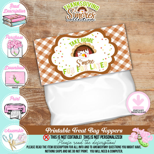 Thanksgiving S'mores-Treat Bag Topper-Bag Topper-Smores Favor-Thanksgiving Favors-Smores Bar-Smores-Party Printable-Digital-INSTANT DOWNLOAD