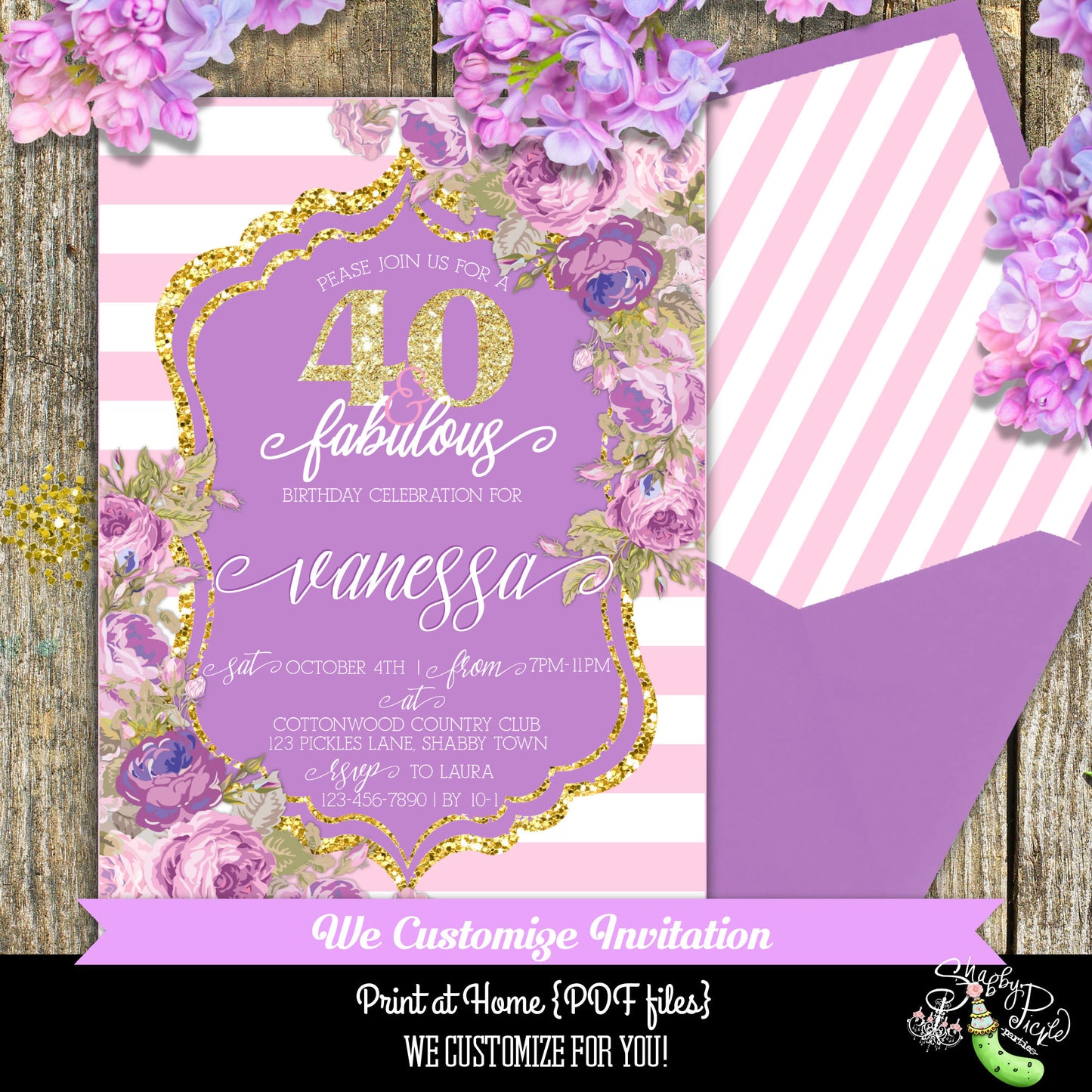 40 & Fabulous Birthday Invitation-Personalized-40th Invitation-40th Theme-40th Birthday Printable-Adult Birthday-Printables-Digital Download