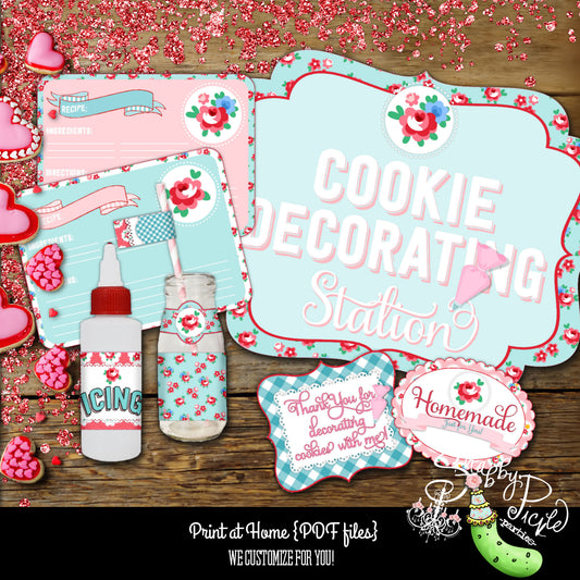 Vintage Valentine Theme-Cookie Decorating Party-EDITABLE-Recipe Cards-Party Printables-Milk and Cookies-Icing Wraps-Tags-Signs-INSTANT DOWNLOAD