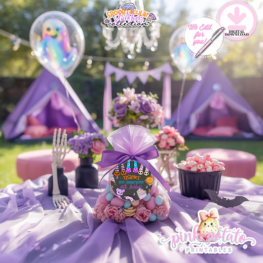 Spooktacular Slumber Party-2 Inch Round Thank You Tags-We Customize-Personalize-Favor Tags-Sleepover-Halloween-Digital-DIGITAL DOWNLOAD