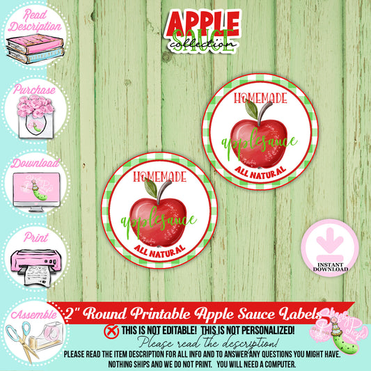 Apple Sauce Green-Round Labels-Apple Sauce Bar-Making Apple Sauce-Homemade Apple Sauce Jar Label-Apple Party-Digital-INSTANT DOWNLOAD