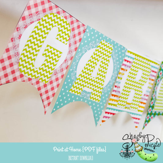 Chickadee Banner-Garden Party-Solid-Alphabet-Birthday-Shower-Easter-Party Printable-Shabby Chic Parties-DIY-Download-Digital Decorations