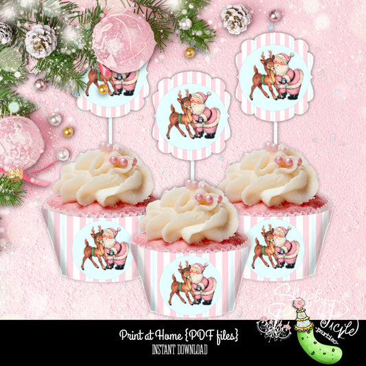 Christmas Past-Cupcake Wrappers and Toppers-Liners-Party Printables-Parties-Xmas-Santa-Reindeer-Cricut Cut & Print File-Digital Decorations