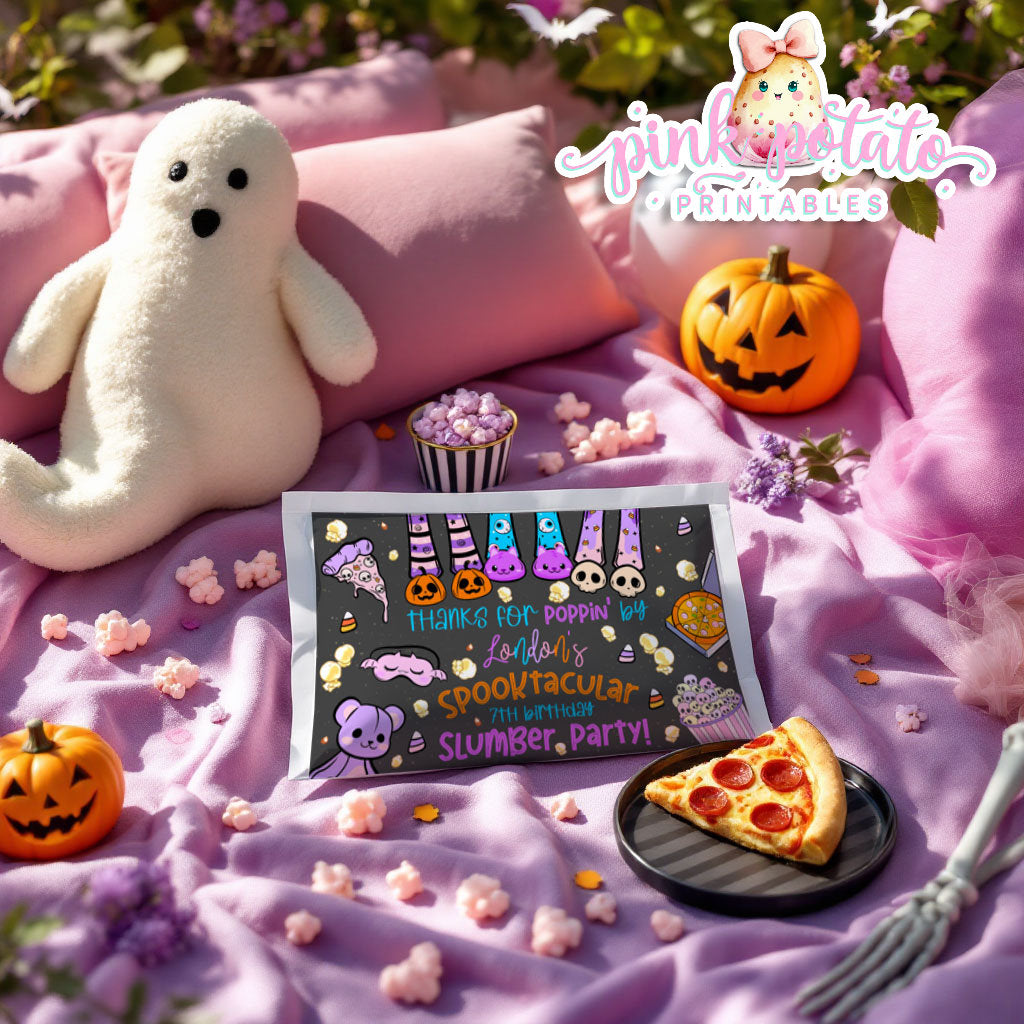 Spooktacular Slumber Party-Microwave Popcorn Wrapper-We Customize-Personalize Name-Favor Labels-Sleepover-Halloween-Digital-DIGITAL DOWNLOAD