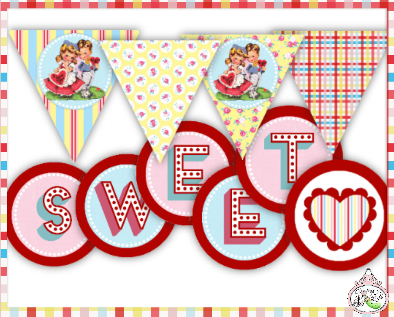 Sweet Nothings-Banners-Plain and Valentine Theme-Party Printable-Birthday- Valentines Day Shabby Chic Parties-Instant DL-Digital Decorations