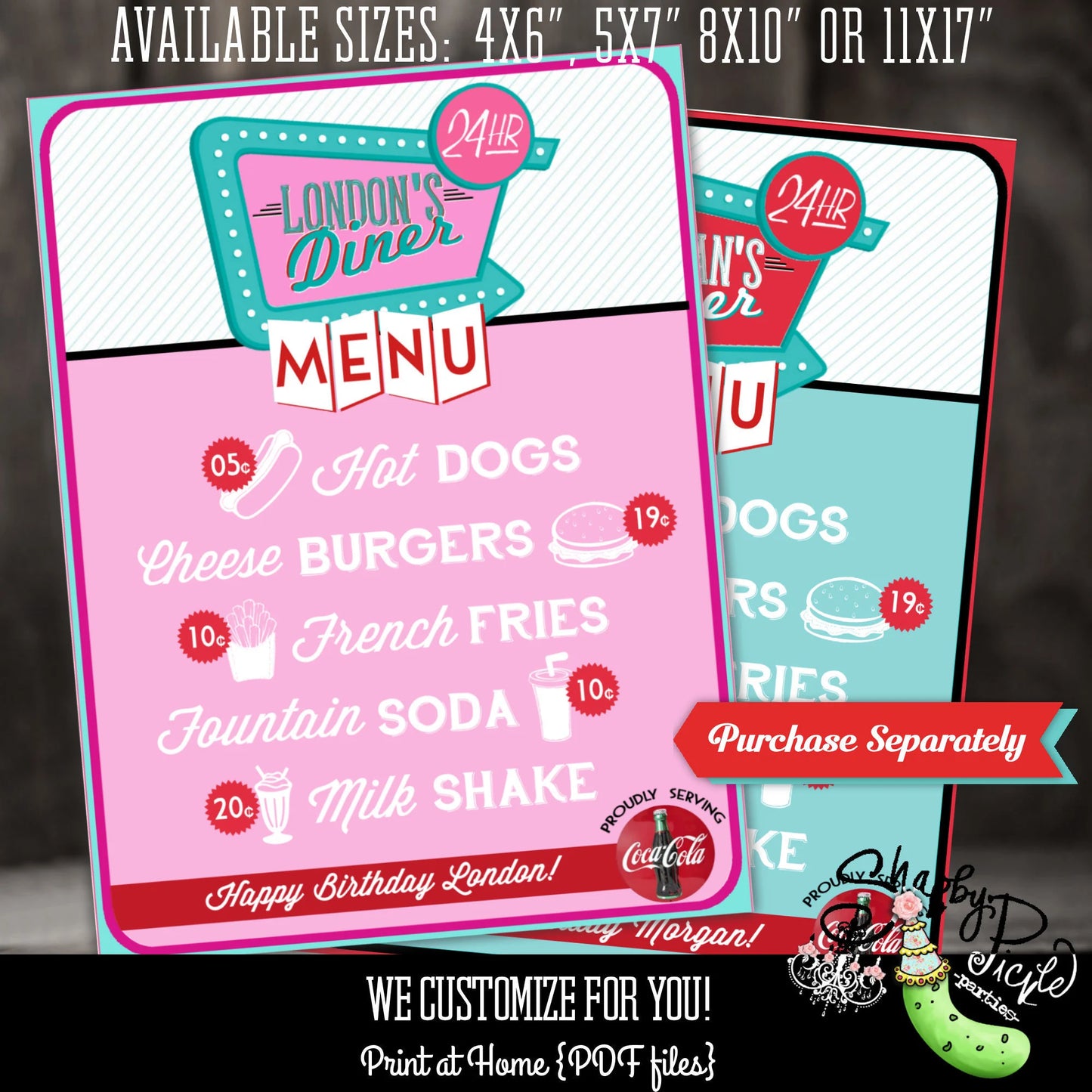 Retro Diner-We Customize with Your Name!-Retro-50's Diner-Party Printable-Boys Birthday-1950s-50s Party-Parties-Printables-DIGITAL DOWNLOAD