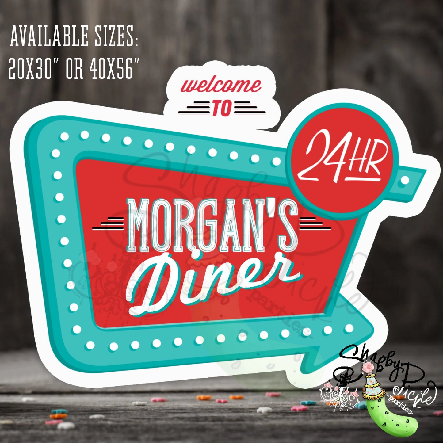 Pinks Diner or Retro Diner-We Customize-Backdrop-Sign-Party Logo-Retro-50's Diner-Party PRINTALBE-Birthday-1950s-50s Party-DIGITAL DOWNLOAD