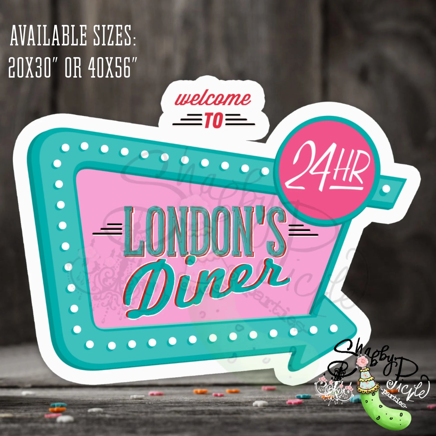 Pinks Diner or Retro Diner-We Customize-Backdrop-Sign-Party Logo-Retro-50's Diner-Party PRINTALBE-Birthday-1950s-50s Party-DIGITAL DOWNLOAD