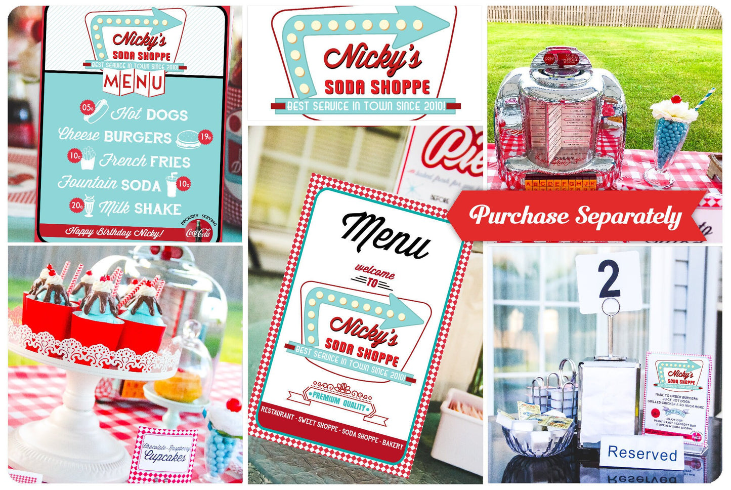 Retro Diner Or Soda Shoppe-Water Bottle Labels-We Customize-Soda Shop-Retro-50's Diner-Party PRINTABLE-Birthday-1950s-DIGITAL DOWNLOAD