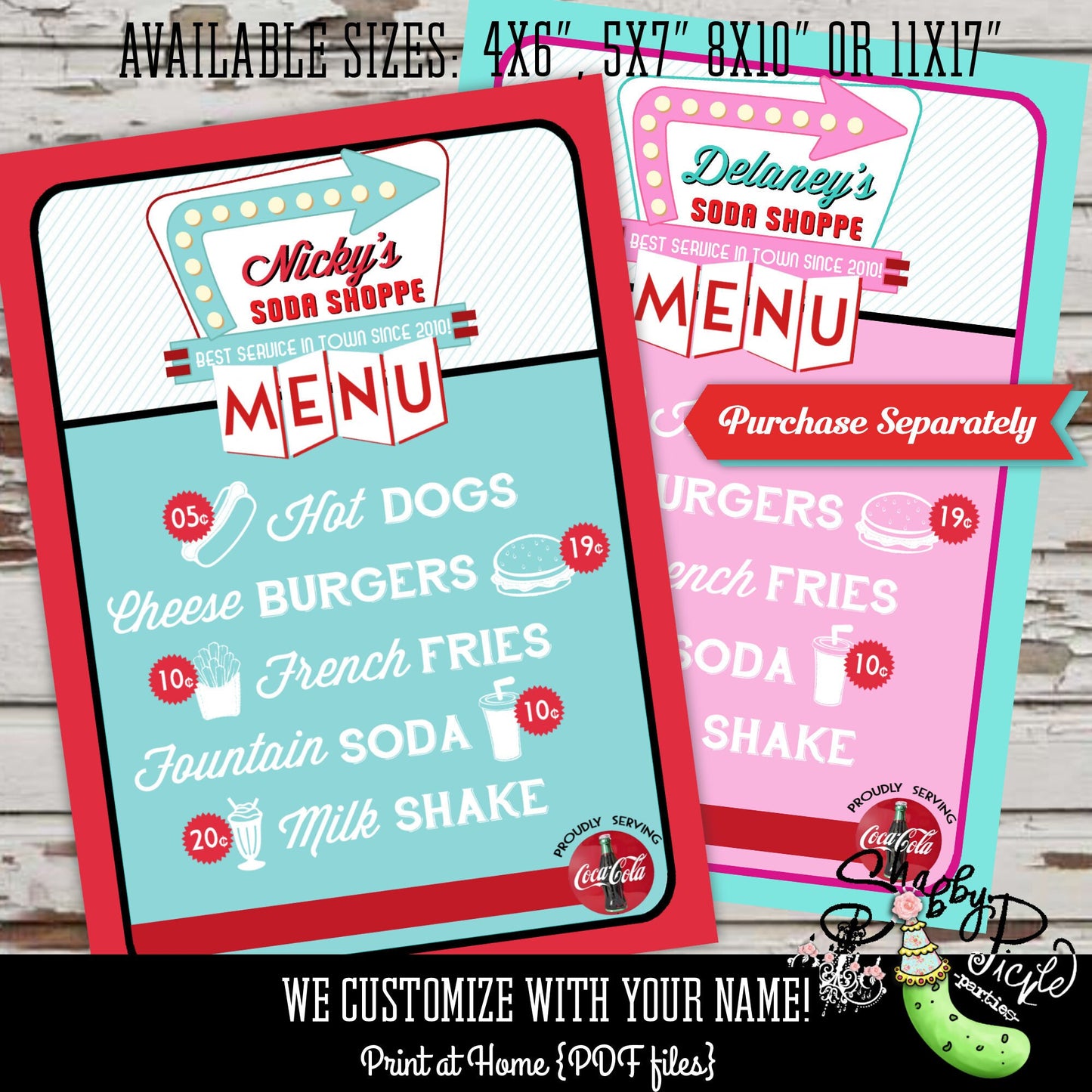 Retro Diner Or Soda Shoppe-Water Bottle Labels-We Customize-Soda Shop-Retro-50's Diner-Party PRINTABLE-Birthday-1950s-DIGITAL DOWNLOAD