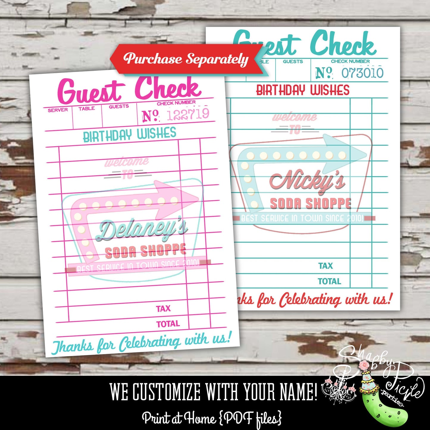 Retro Diner Or Soda Shoppe-Water Bottle Labels-We Customize-Soda Shop-Retro-50's Diner-Party PRINTABLE-Birthday-1950s-DIGITAL DOWNLOAD