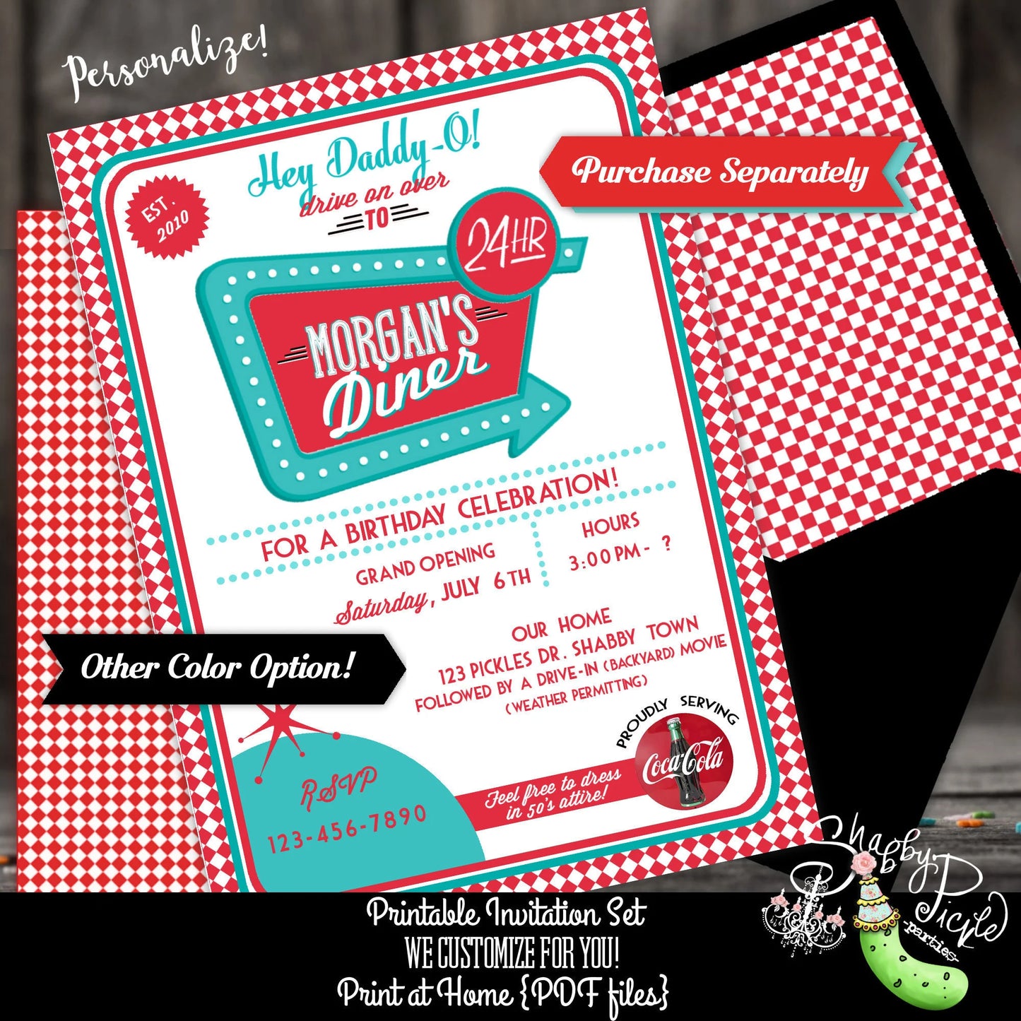 Retro Diner-We Customize with Your Name!-Retro-50's Diner-Party Printable-Boys Birthday-1950s-50s Party-Parties-Printables-DIGITAL DOWNLOAD