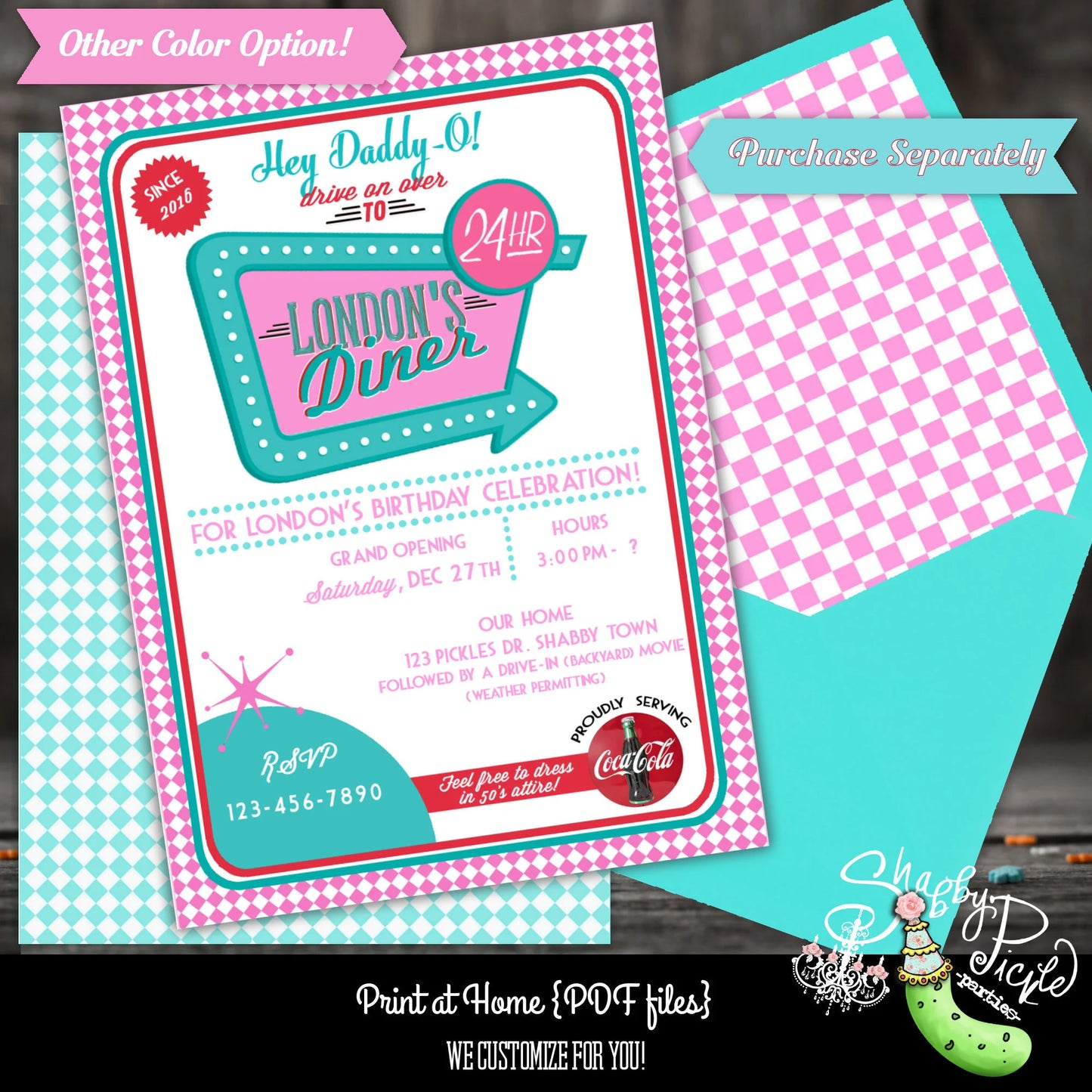 Retro Diner-We Customize with Your Name!-Retro-50's Diner-Party Printable-Boys Birthday-1950s-50s Party-Parties-Printables-DIGITAL DOWNLOAD