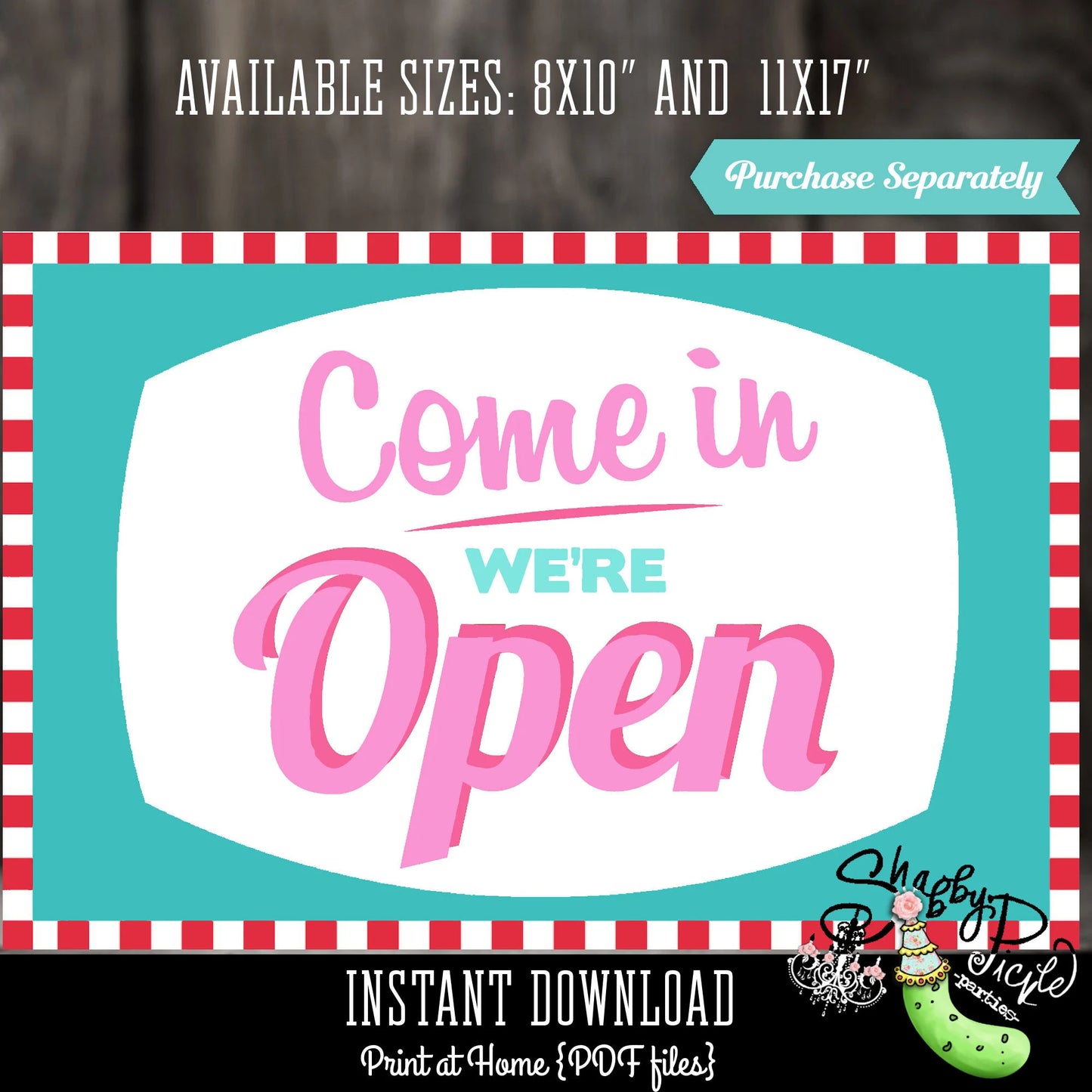 Retro Diner or Soda Shoppe Boy-Come In Diner Sign-2 Sizes Included-Come In We're Open-Retro-50's Diner-PRINTABLE-Birthday-INSTANT DOWNLOAD