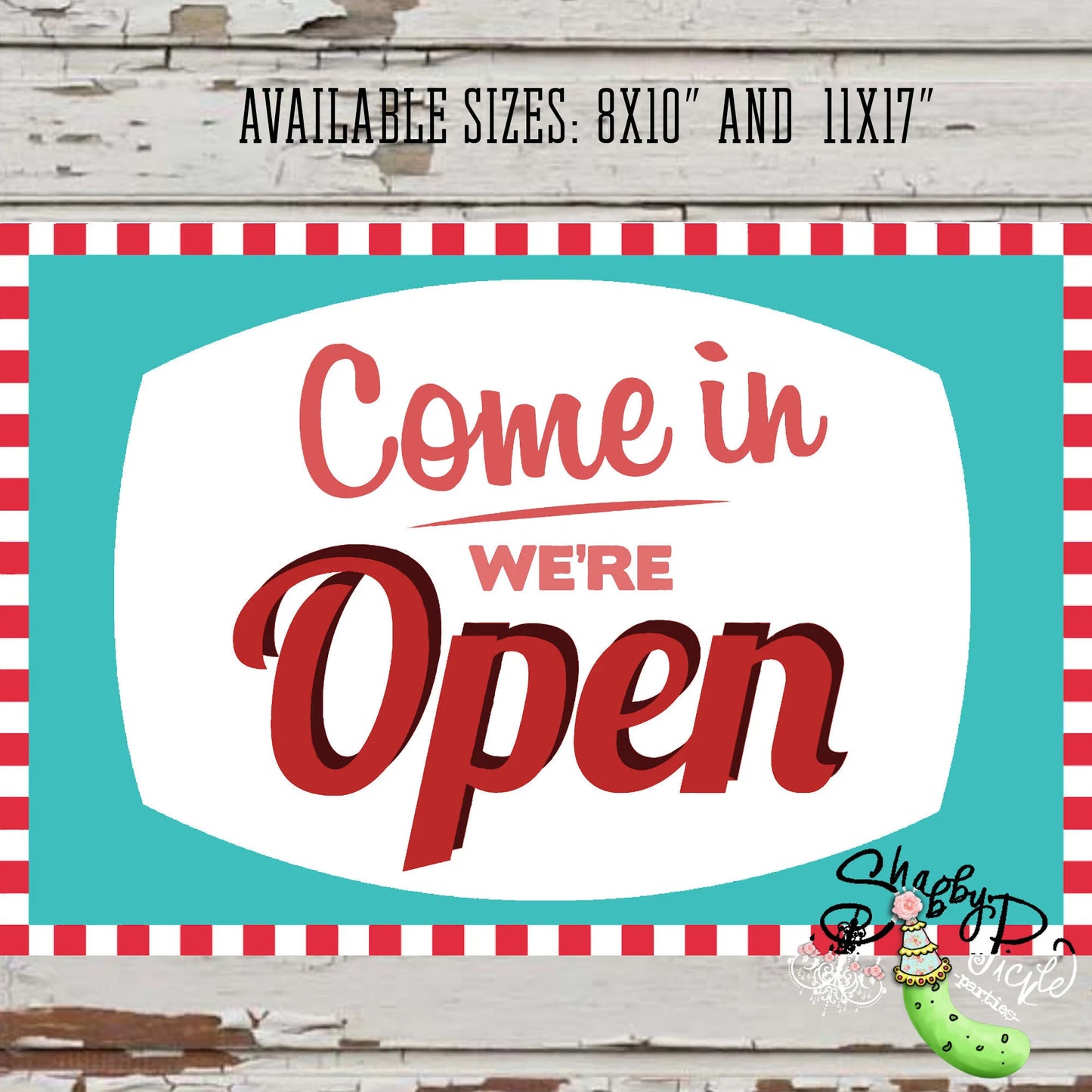 Retro Diner or Soda Shoppe Boy-Come In Diner Sign-2 Sizes Included-Come In We're Open-Retro-50's Diner-PRINTABLE-Birthday-INSTANT DOWNLOAD