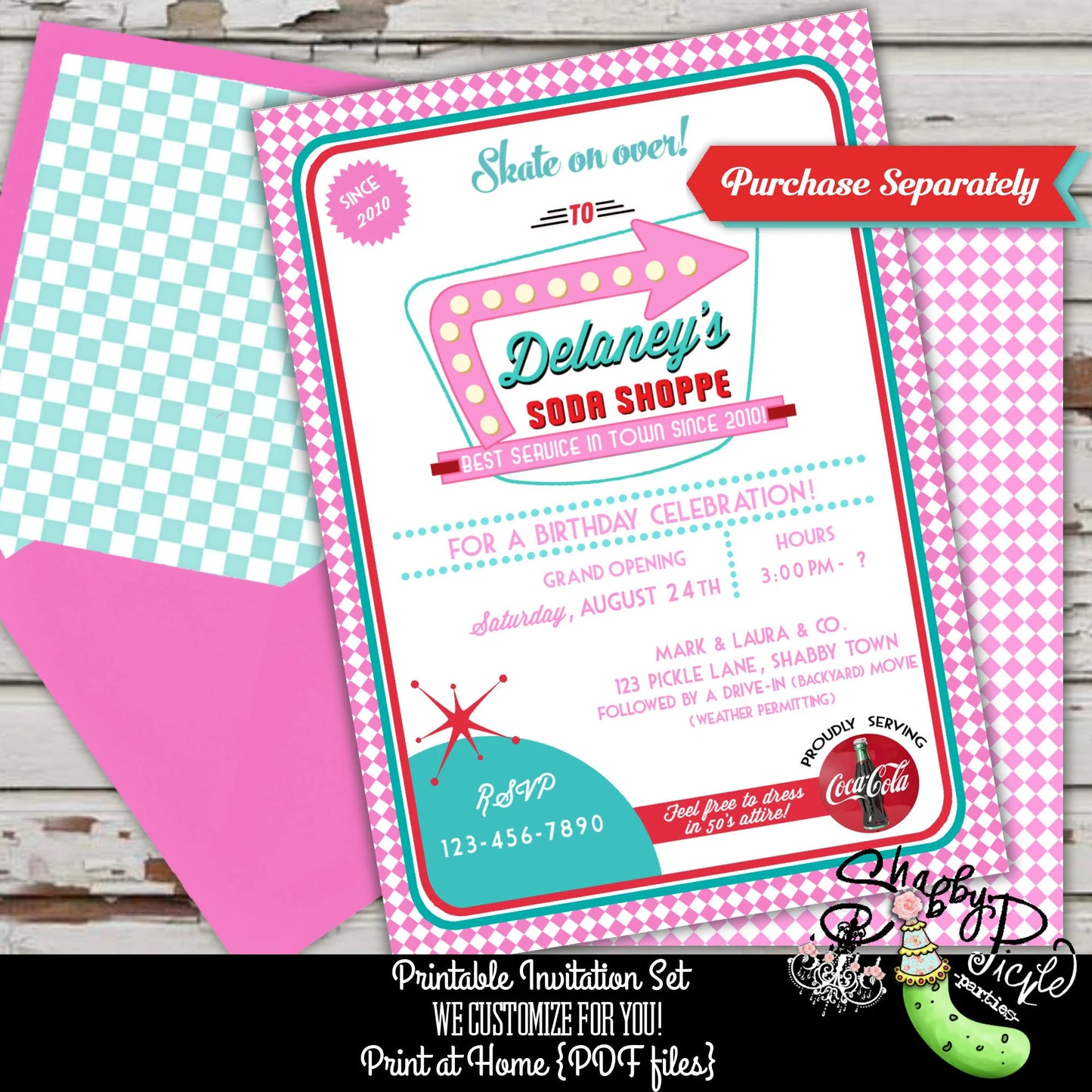 Retro Diner Or Soda Shoppe-Water Bottle Labels-We Customize-Soda Shop-Retro-50's Diner-Party PRINTABLE-Birthday-1950s-DIGITAL DOWNLOAD