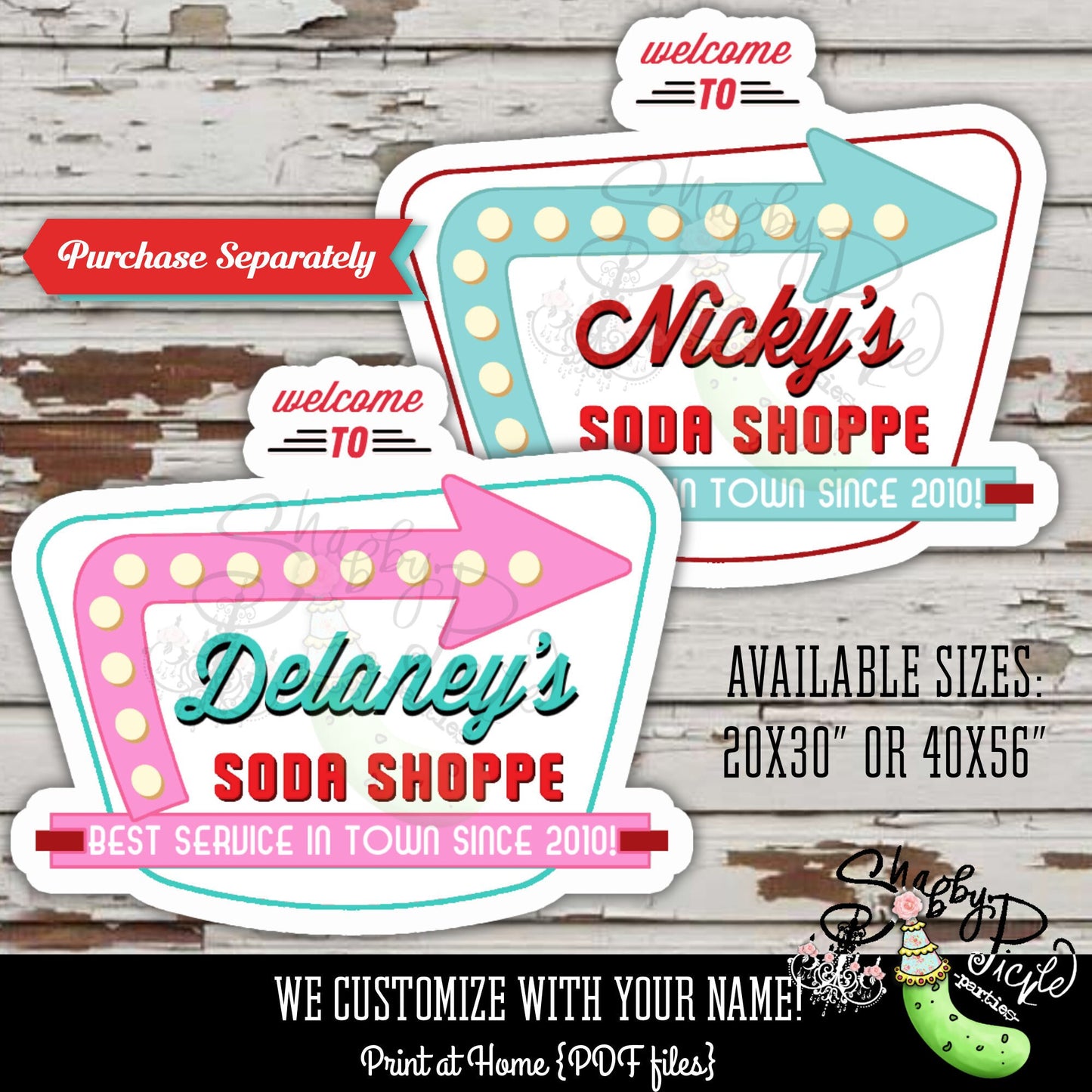 Retro Diner Or Soda Shoppe-Water Bottle Labels-We Customize-Soda Shop-Retro-50's Diner-Party PRINTABLE-Birthday-1950s-DIGITAL DOWNLOAD